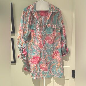 Lilly Pulitzer cover-up with gold buttons